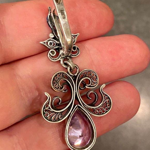 Filigree earrings 925 silver with purple stone - Picture 9 of 14